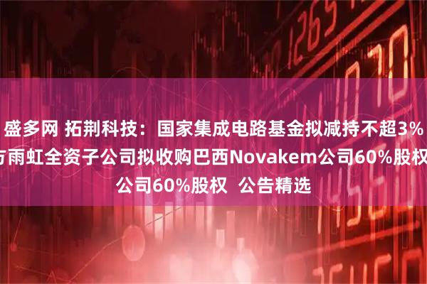 盛多网 拓荆科技：国家集成电路基金拟减持不超3%股份；东方雨虹全资子公司拟收购巴西Novakem公司60%股权  公告精选